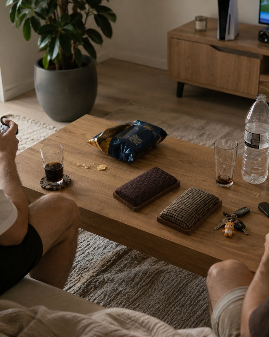 TinyPillow pillows on a coffee table during game night